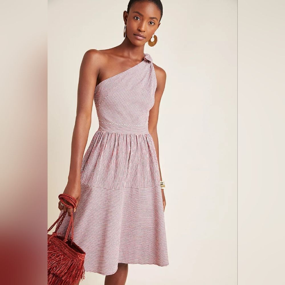 Gal Meets Glam One-Shoulder Pink Stripe Midi Dress